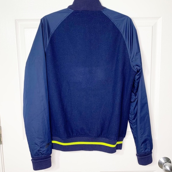 Vintage Nike Varsity Wool Bomber Jacket in Navy with Neon Stripe Women’s M Tall - Picture 2 of 11